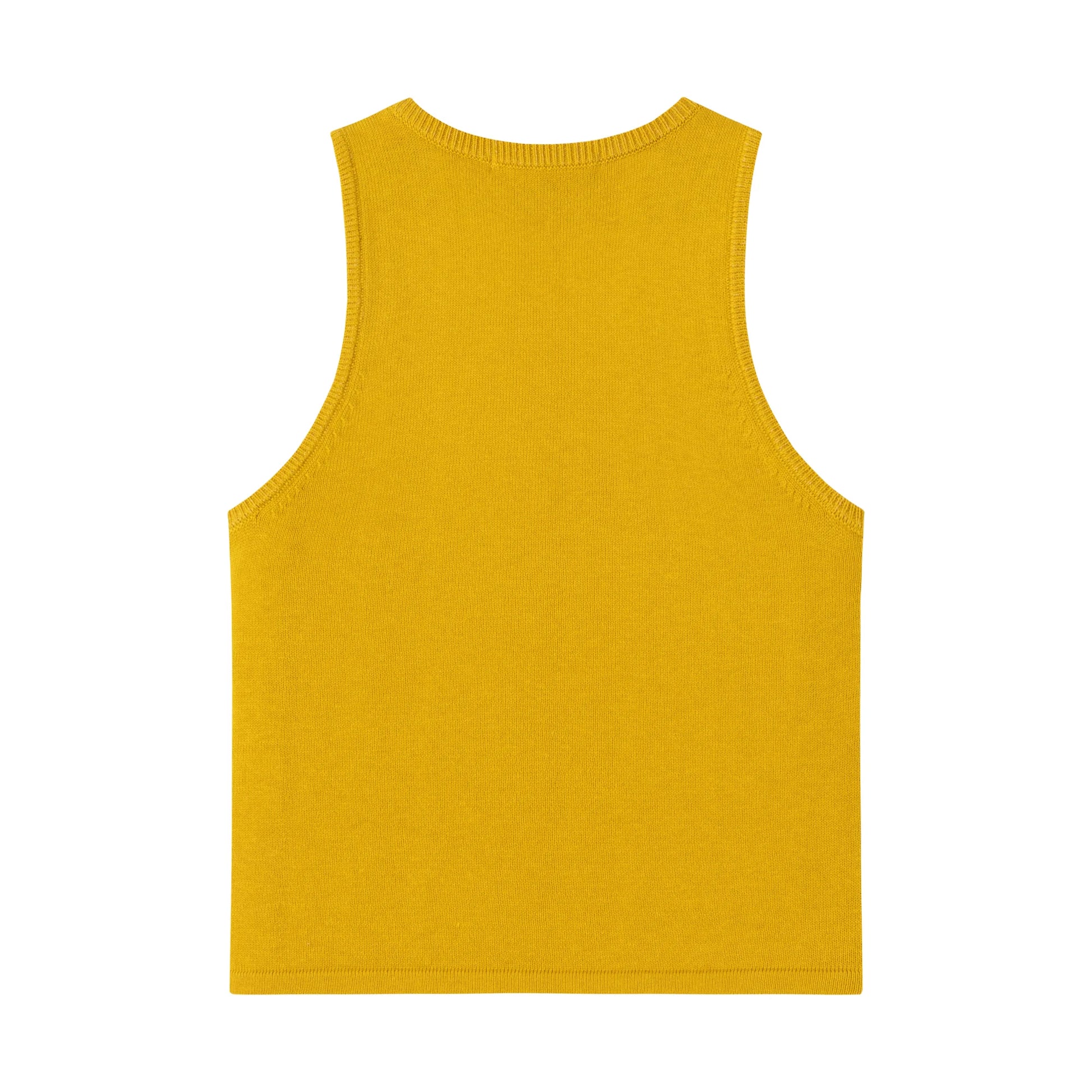 Back flat view of a mustard yellow cotton knit tank.