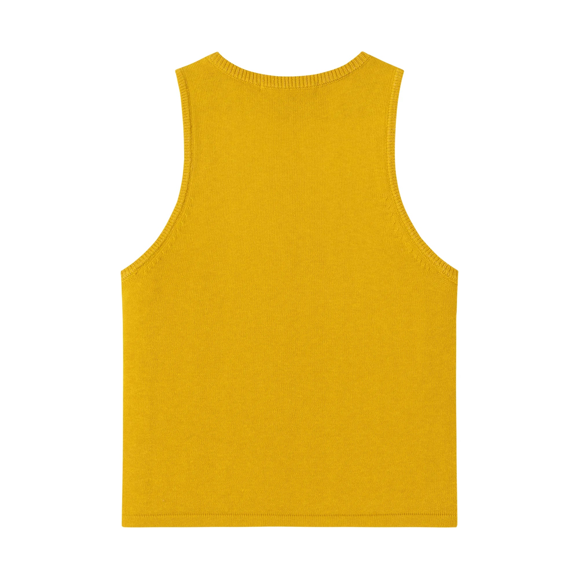 Back flat view of a mustard yellow cotton knit tank.