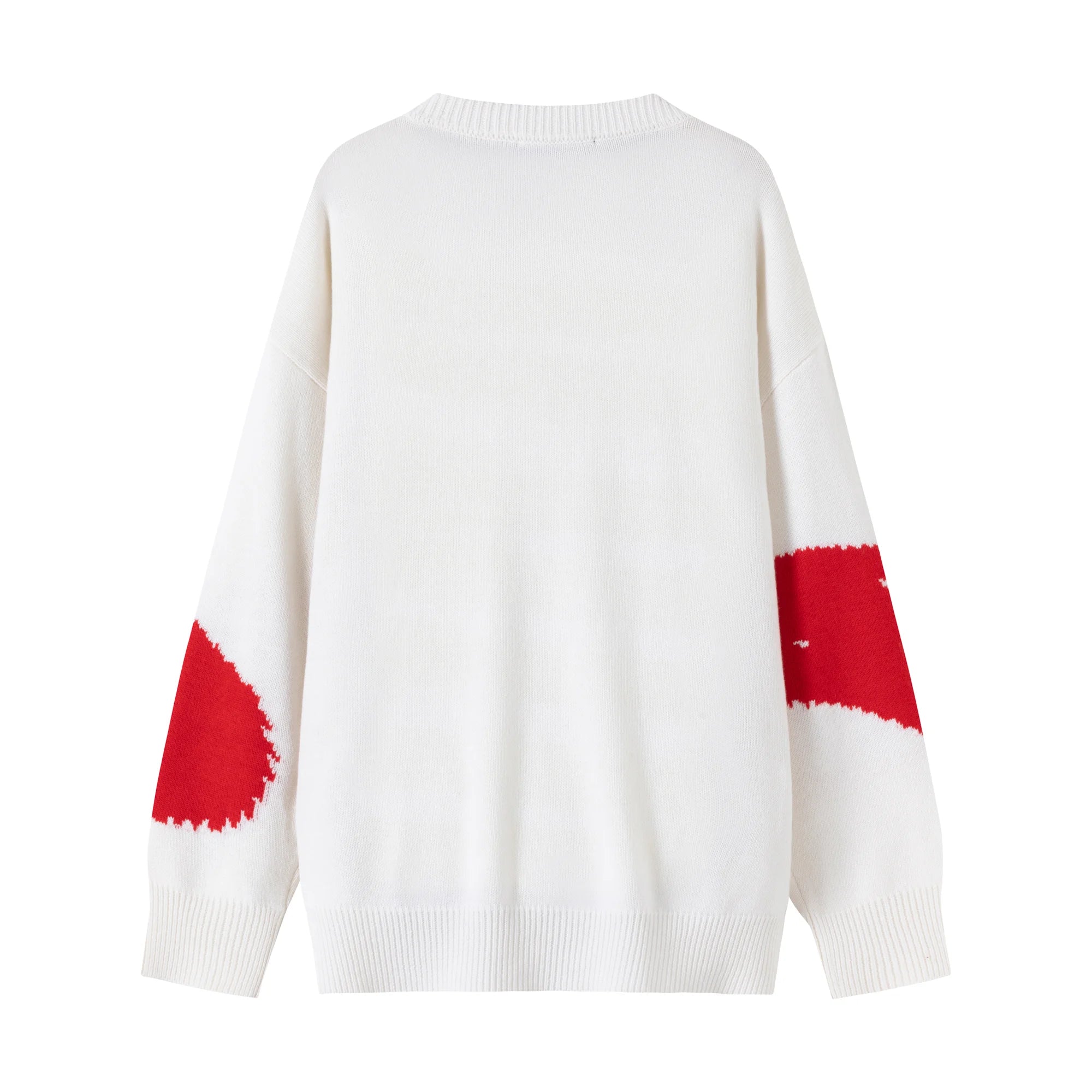 Back flat view of an ivory cotton and wool blend jumper with a dropped-shoulder silhouette.